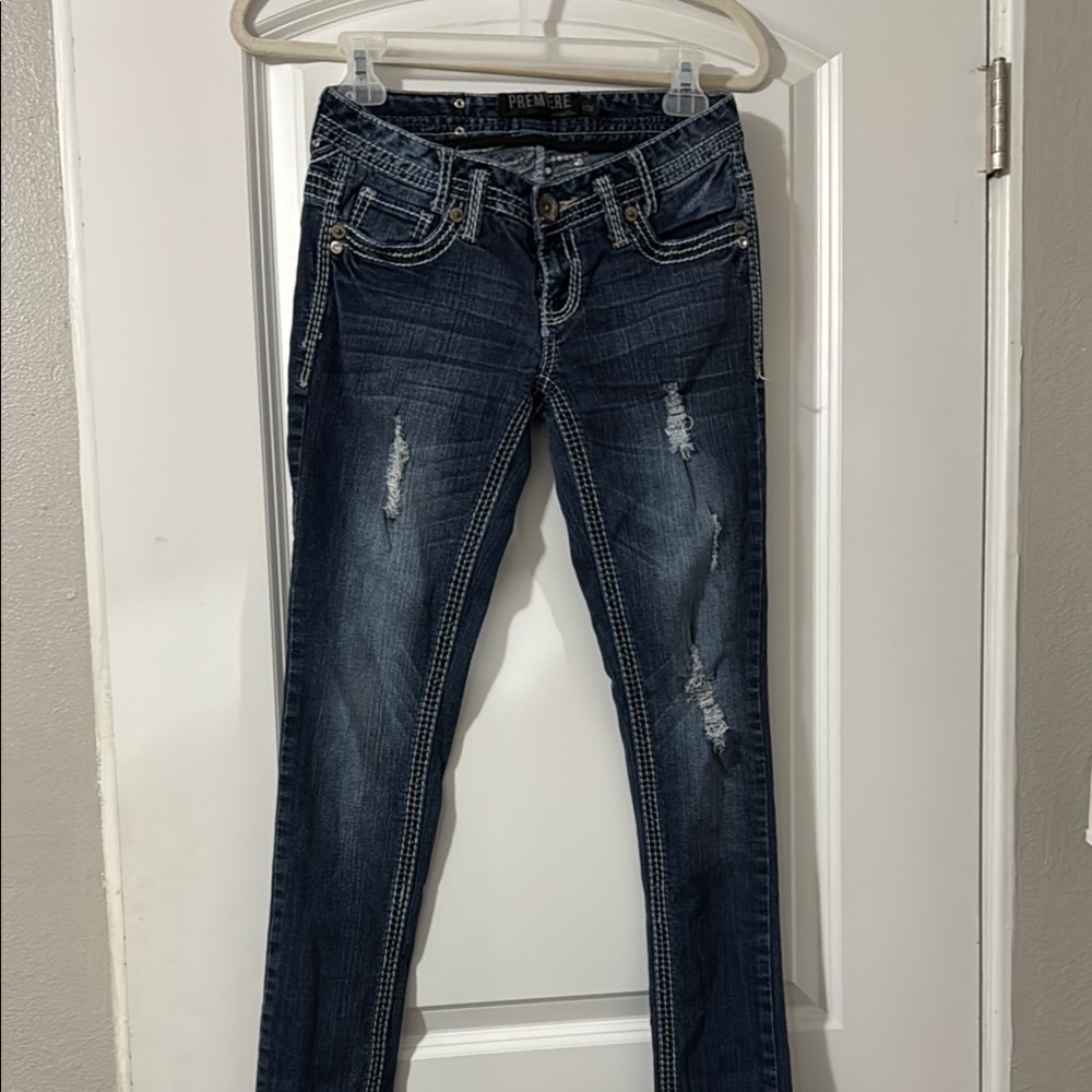 Premise Blue Skinny Jeans with Distressed Details